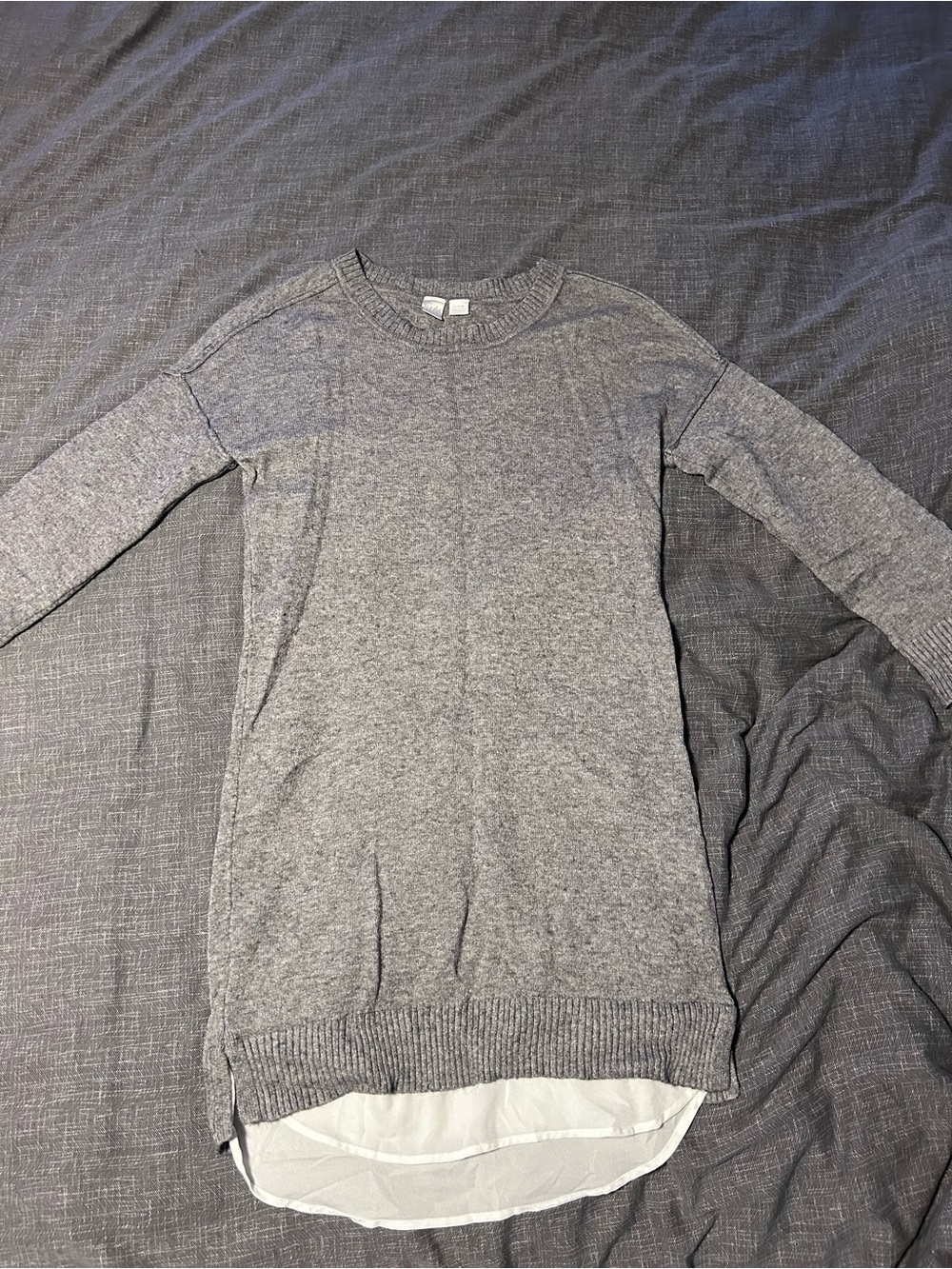 twik Heather Gray Crewneck Sweater with Shirt-Hem Detail